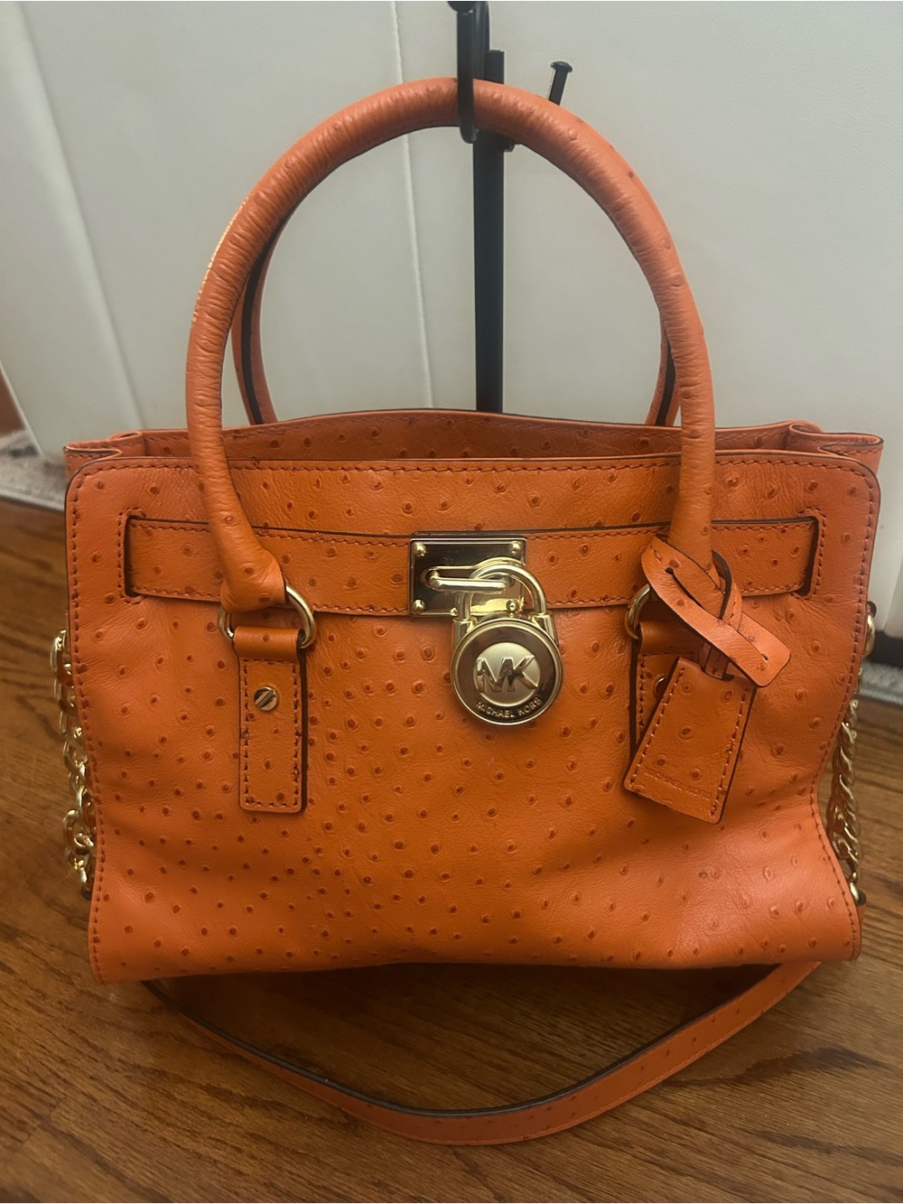 Michael Kors Orange Leather Satchel with Gold Hardware and MK Lock